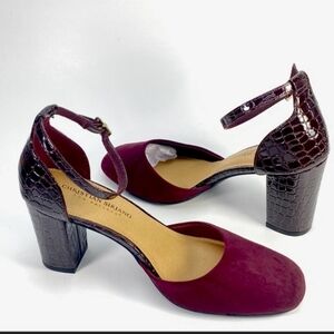 Christian Siriano Burgundy Ankle-Strap Heels